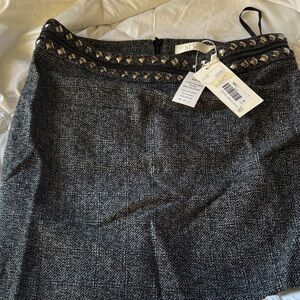 Elegant Gray Pencil Skirt with Studded Waist